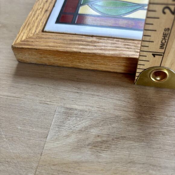 Oakwood Accents MCM Ceramic Tile Wall Art Faux Roses Oak Framed Vintage - Picture 4 of 8